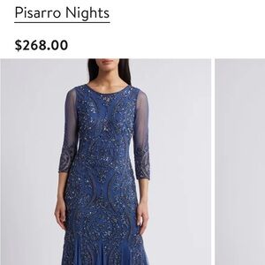 Pisarro Nights Sequin Beaded Illusion Mesh Three-Quarter Sleeve Gown NWT Size 8